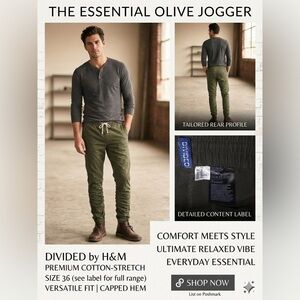 Divided Olive Green Drawstring Joggers with Cream Cord P29